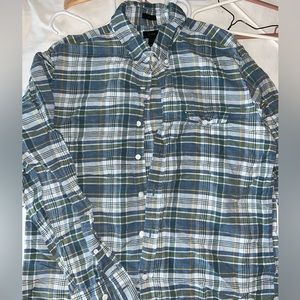 J crew linen blend plaid long sleeve button up